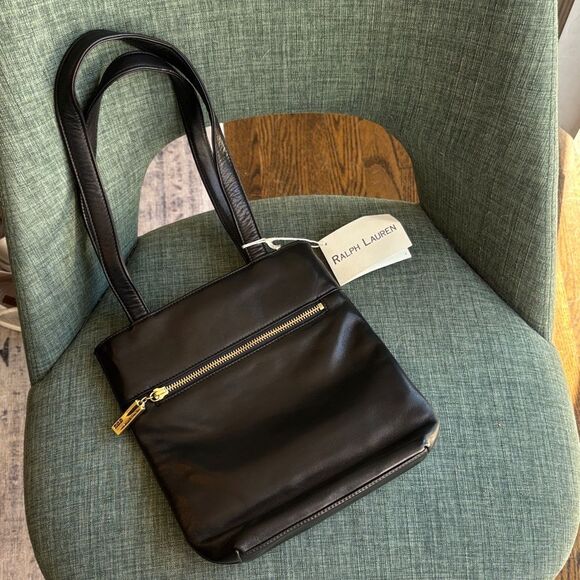 Ralph Lauren Handbags - RALPH LAUREN Vintage Leather Black Bucket Shoulder Bag Black w/ Gold Accents NWT